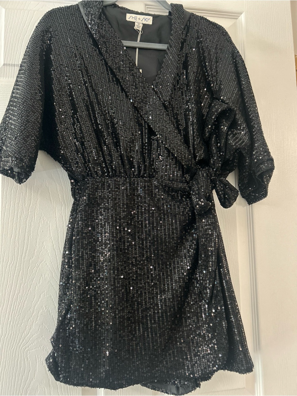She + Sky Black Sequin Wrap romper